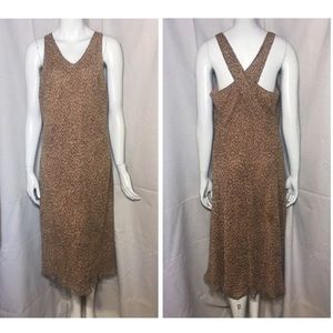 Ann Taylor VTG 90s 30s Silk Slip Brown Print Dress